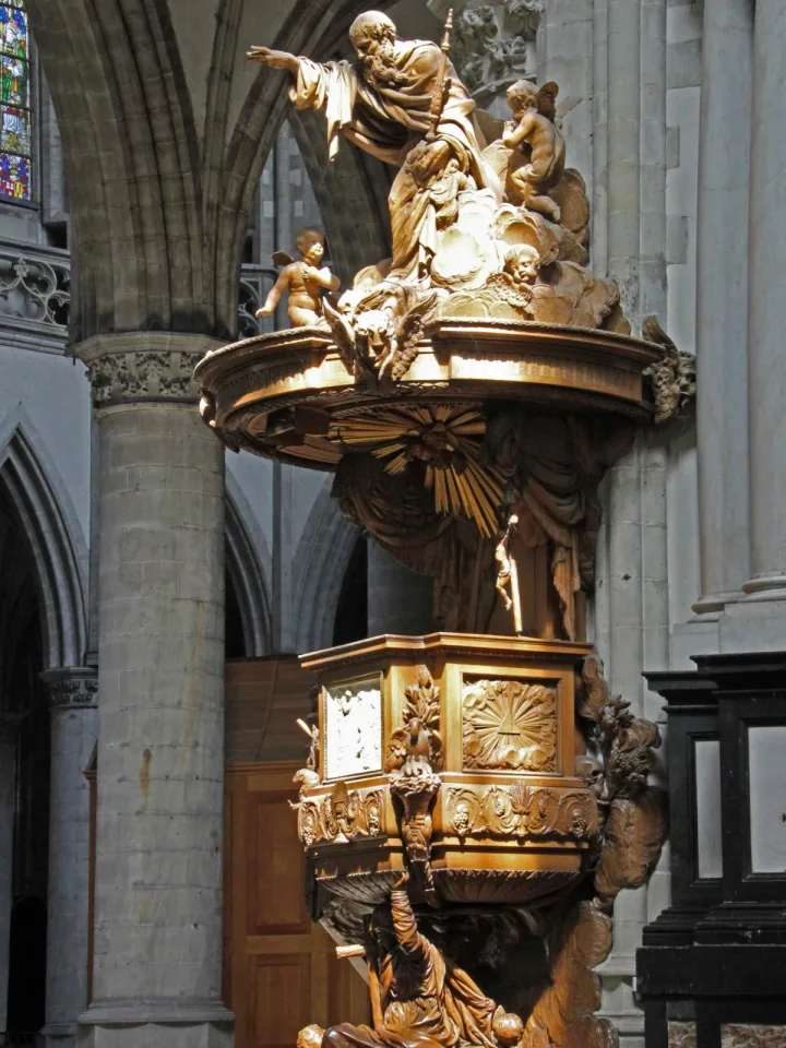 Pulpit at Grote St Maartenskerk, Aalst